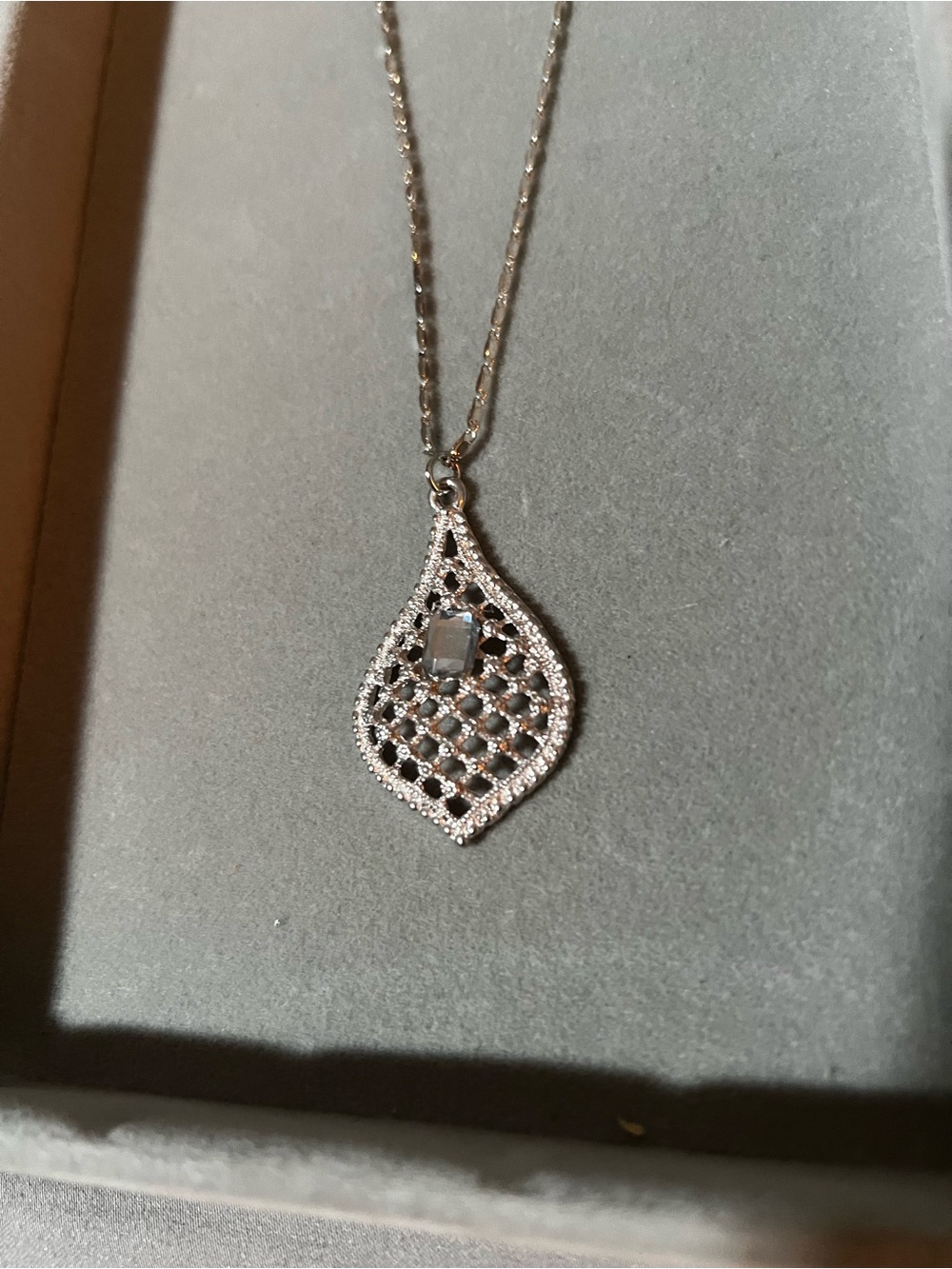 Sterling silver chain with Elegant Silver Teardrop Lattice Pendant Necklace